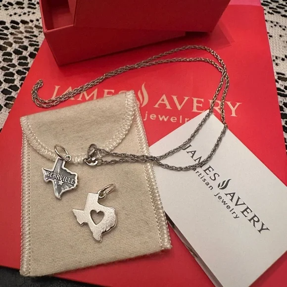 James Avery Texas Charms W/Rope Necklace!! 20” Necklace/Heart Of Texas/Kerrville